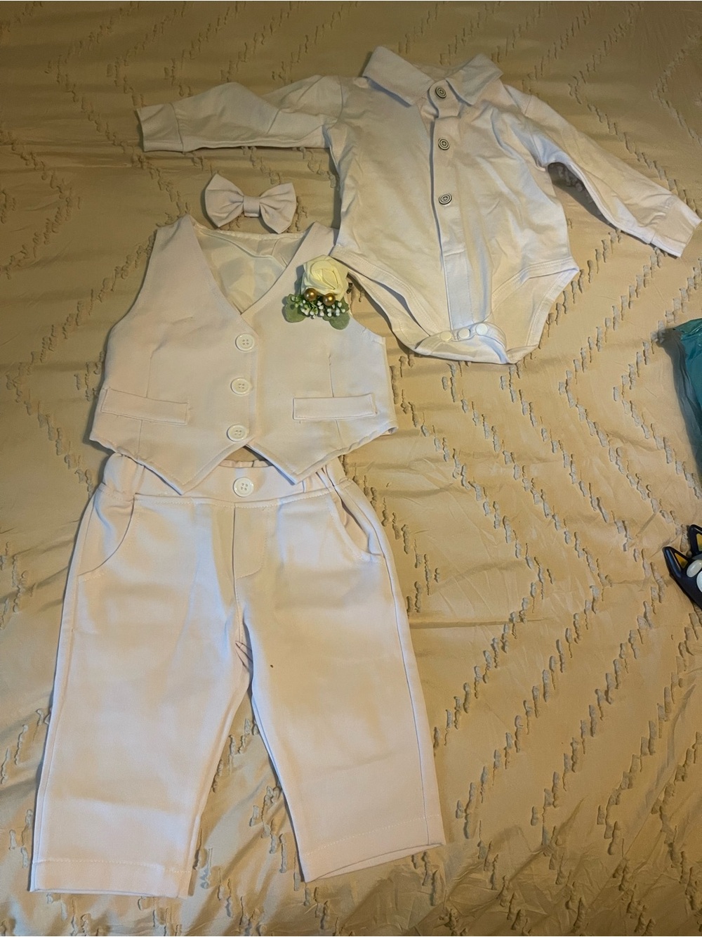 Baby Boy White Formal Vest Set with Bow Tie and Onesie 0-3 months